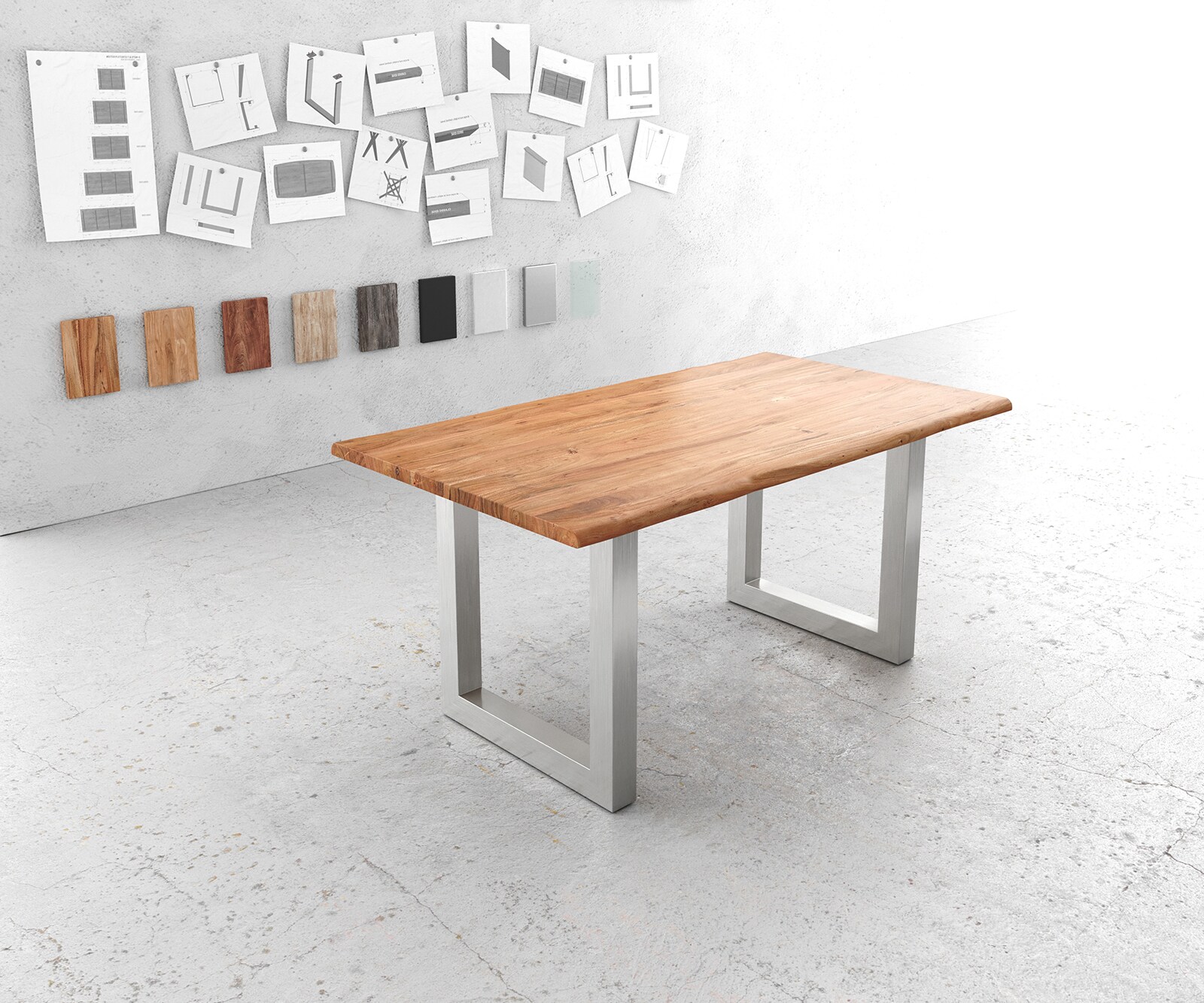 Eettafel Edge 160x90cm acacia natuur roestvrijstaal breed Live-Edge