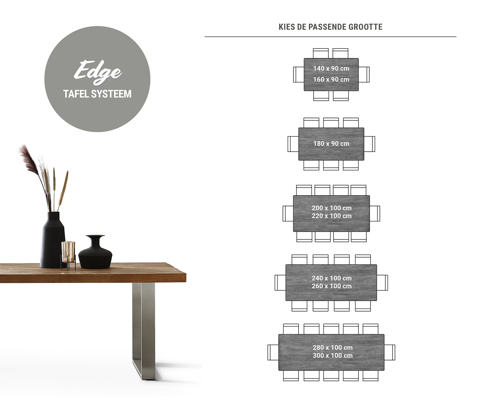 Eettafel Edge 200x100 acacia natuur kruisframe rechthoek roestvrij staal  Zwitserse rand 9
