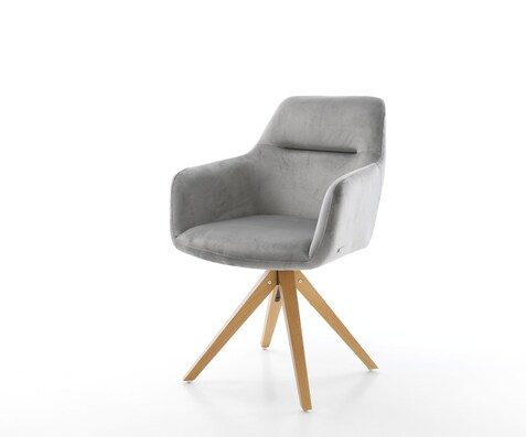 Eetkamerstoel Pejo-Flex fluweel grijs houten frame hoekig natuur 360° draaibaar pocketveer kern
