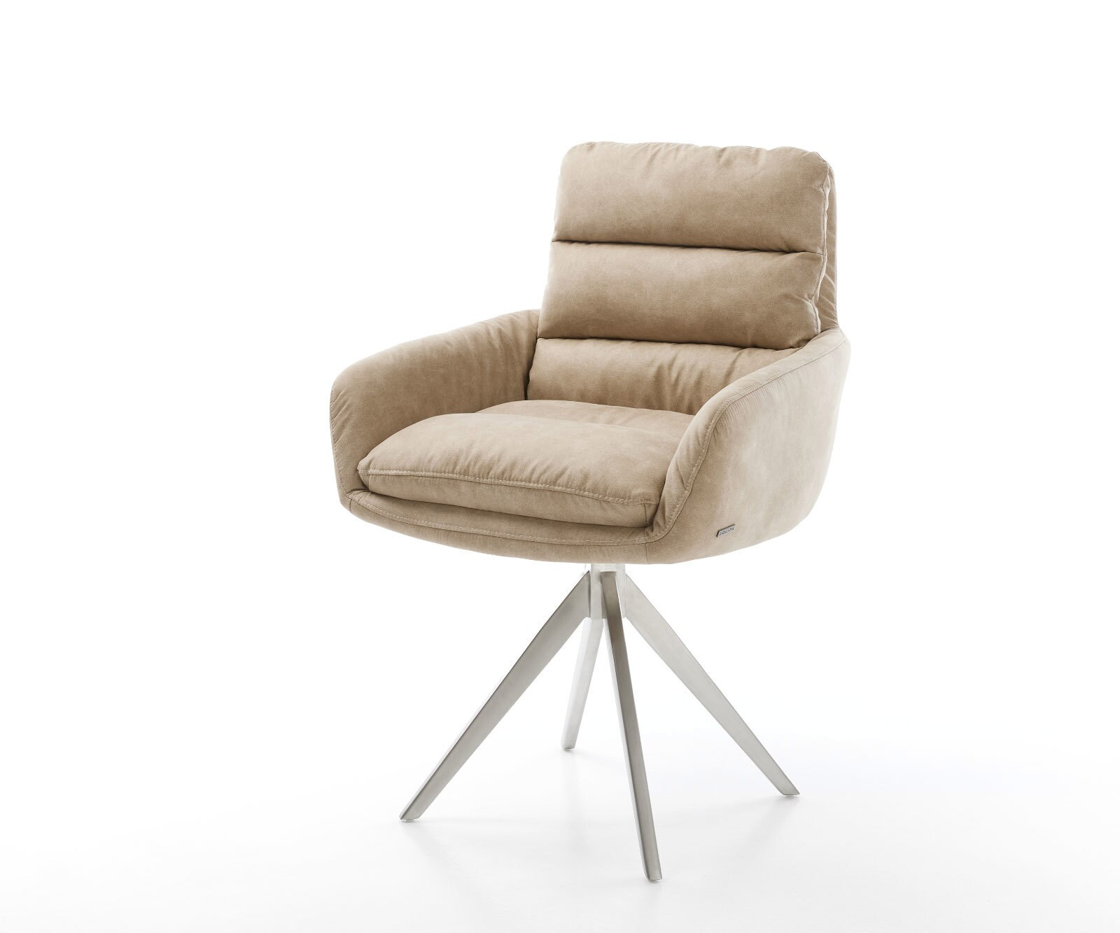 Eetkamerstoel Abelia-Flex met armleuning microvelours beige vintage kruisframe hoekig roestvrij staal