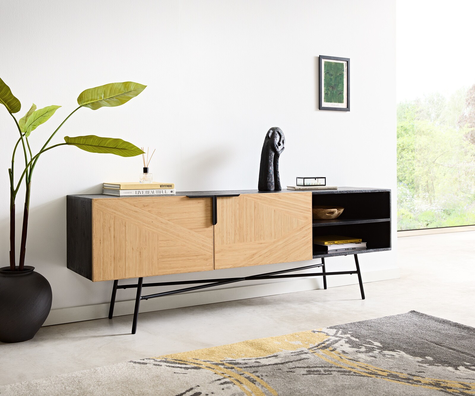 Dressoir Mikkusu bamboe naturel mango zwart