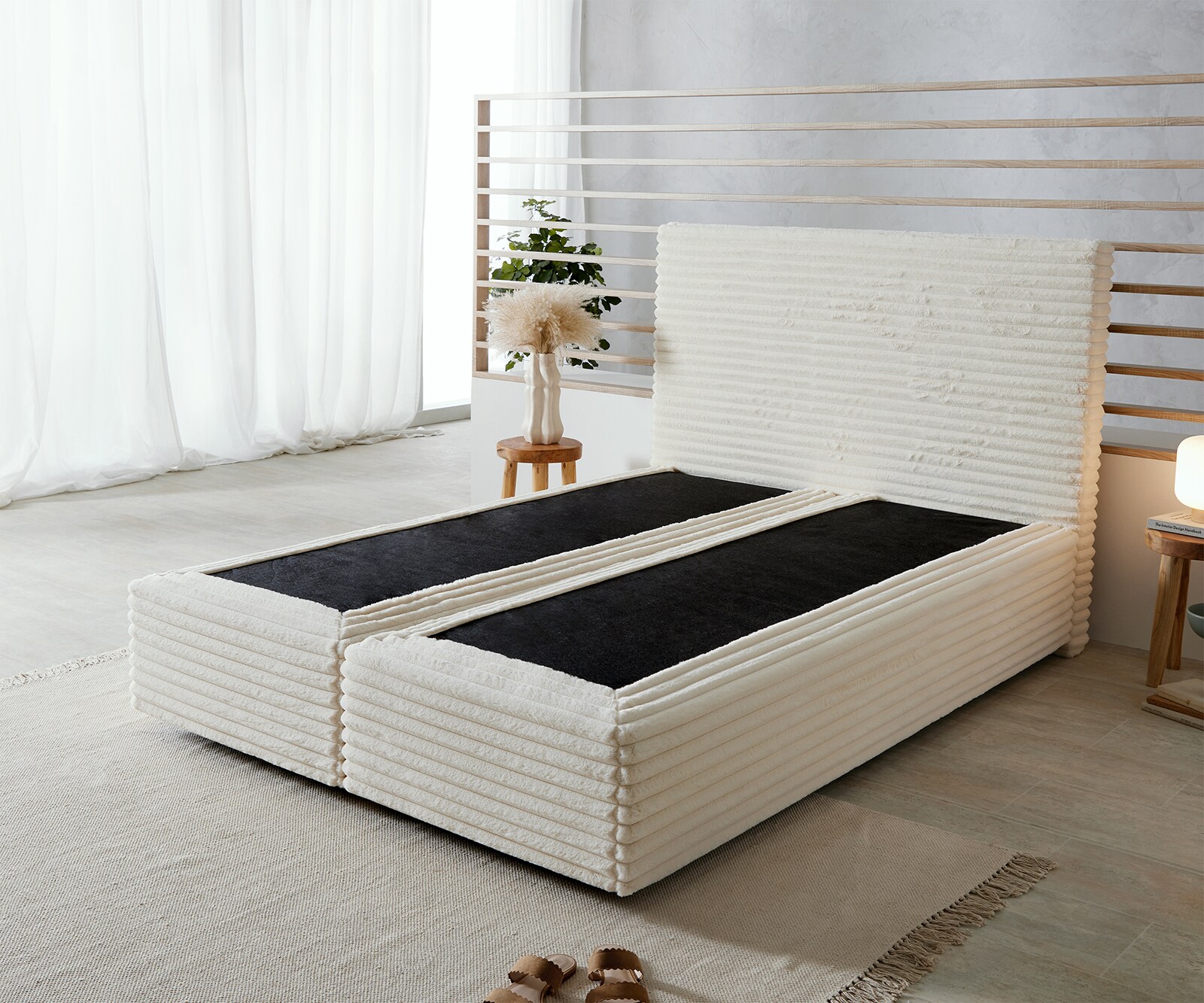 Boxspringbed Dream-Well pluche koord beige 140x200 cm Boxspringbed Dream-Well pluche koord beige 140x200 cm