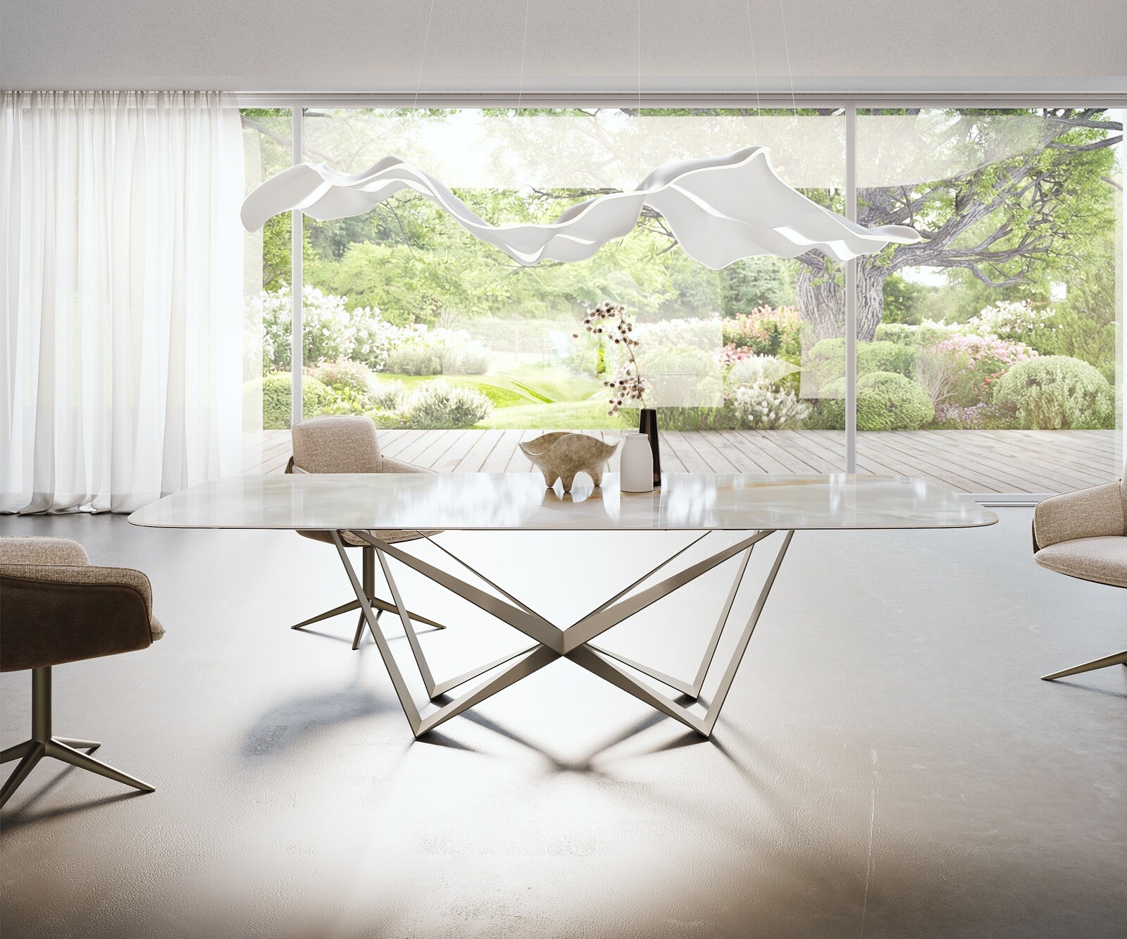 Eetkamertafel Edge Boot 270x120 cm Keramiek Iris FMG Onice Grigio Spider Metaal Effectafwerking Titan 2