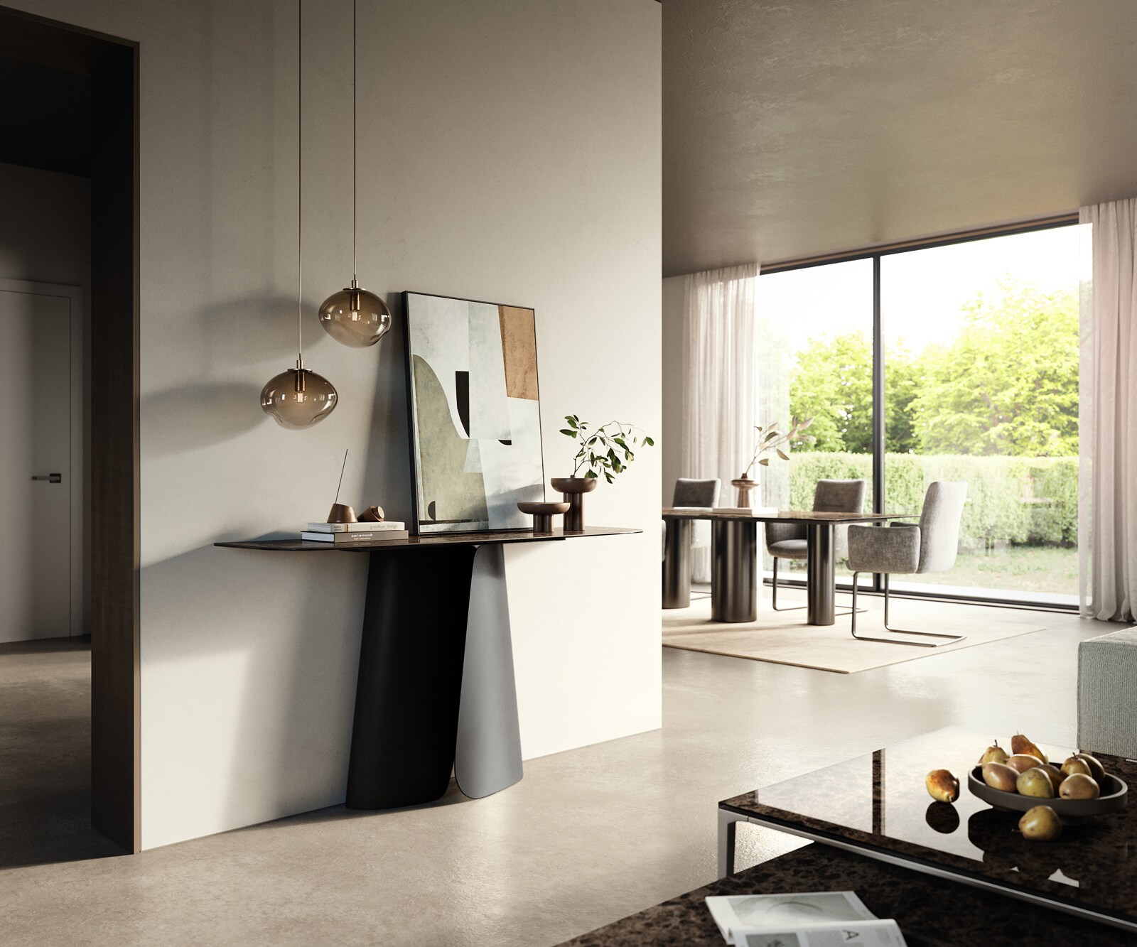 Consoletafel Edge Bootvorm 140x40 cm Keramiek Emperador Extra Lucidato Dunkelbraun Livos Metaal Zwart 6