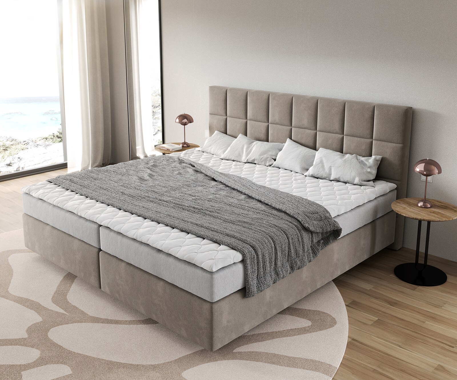 Boxspringbed Dream-Fijn microvezel beige 200x200 cm Bonell matras PU topper 3