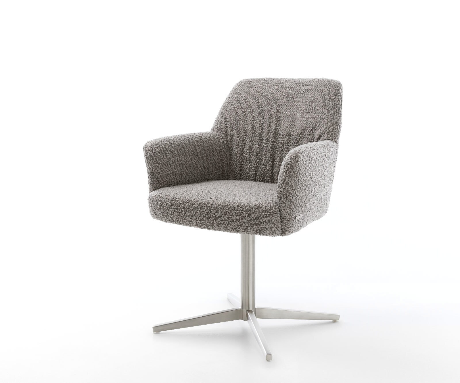Draaistoel Xana-Flex met armleuning bouclé zilver grijs kruispoot roestvrij staal 360° draaibaar pocketveer kern 1