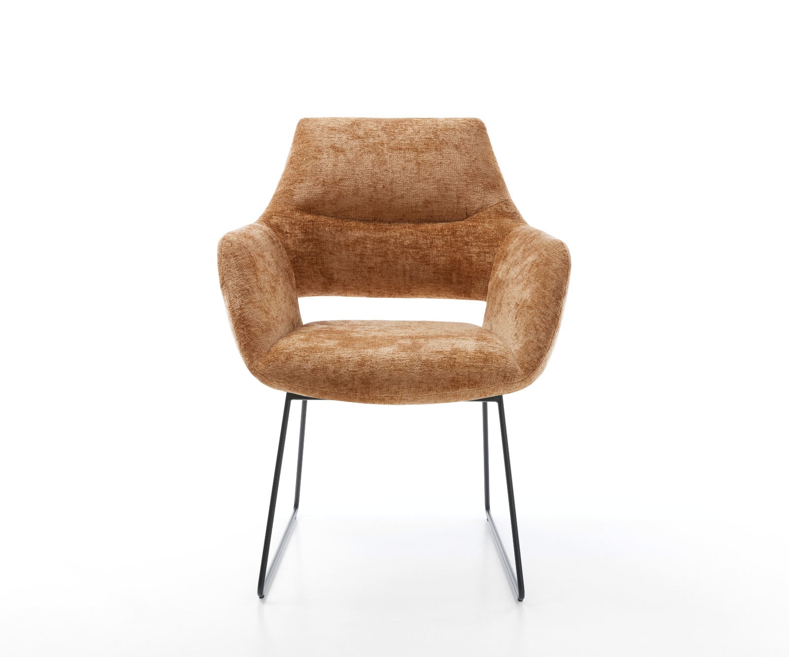 Eetkamerstoel Yago-Flex met armleuning chenille Roest slipframe zwart pocketveer kern 1 Eetkamerstoel Yago-Flex met armleuning chenille Roest slipframe zwart pocketveer kern 1