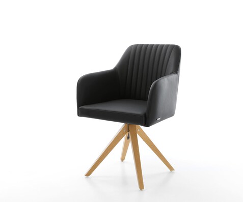 Eetkamerstoel Greg-Flex echt leer zwart houten frame hoekig natuur 360° draaibaar pocketveer kern