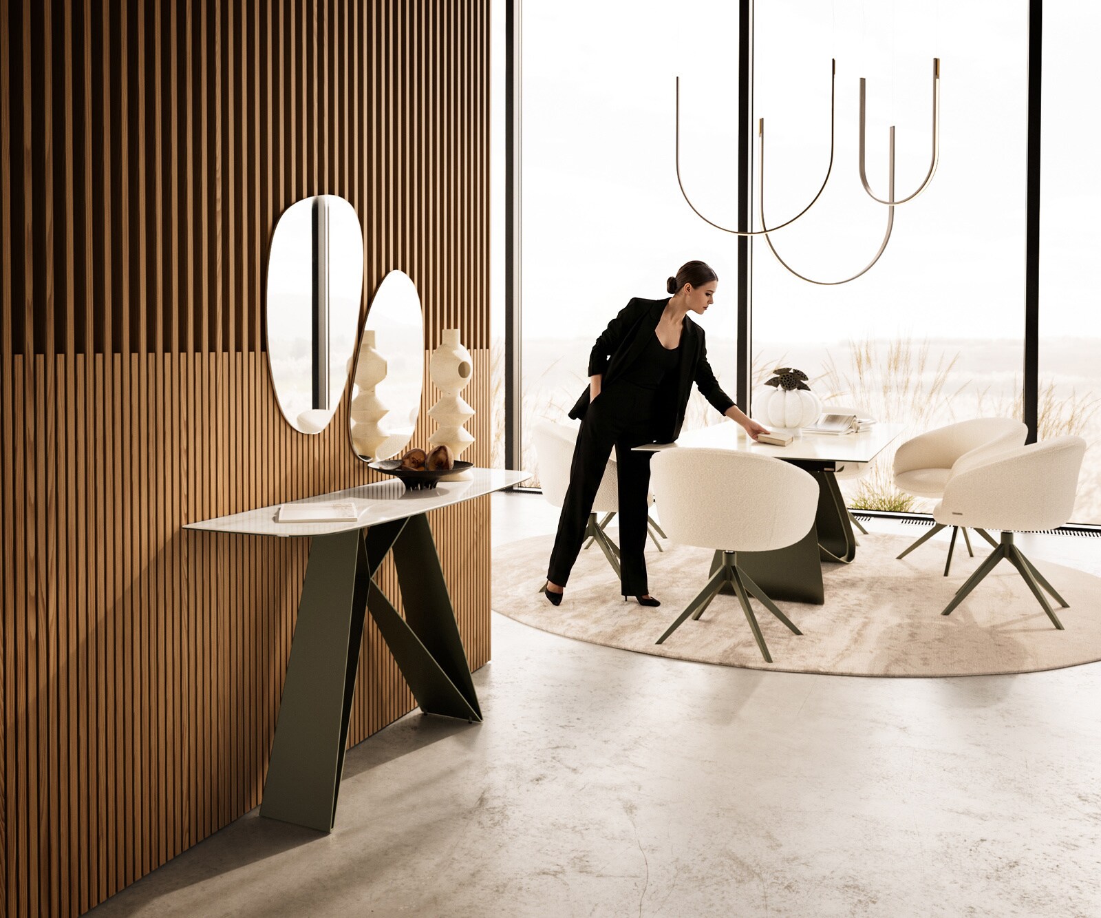 Consoletafel Edge Bootvorm 140x40 cm Keramiek Onyx Champagne Velio Metaal Effektfinish Titan 7