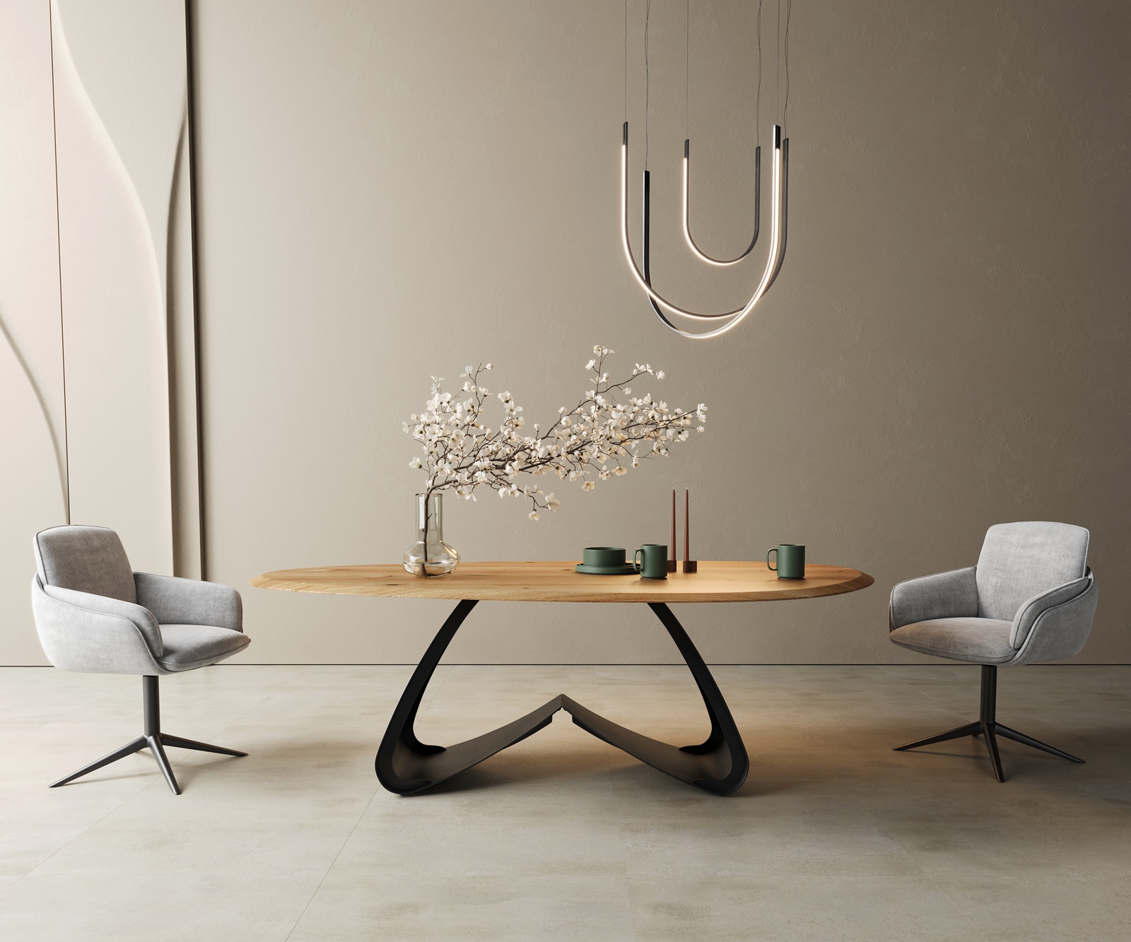 Eettafel Edge Oval 220x120x2,5 eiken natuur W-frame metaal zwart Flow-Edge 5