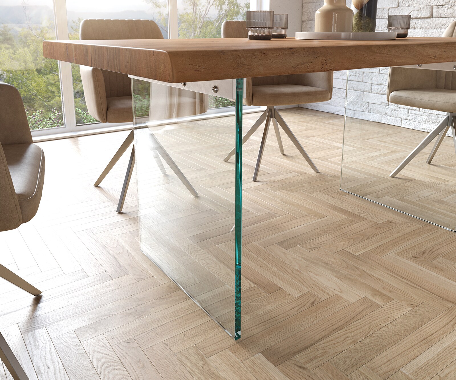 Eettafel Edge 160x90 XL acacia natuur glas Live-Edge 5