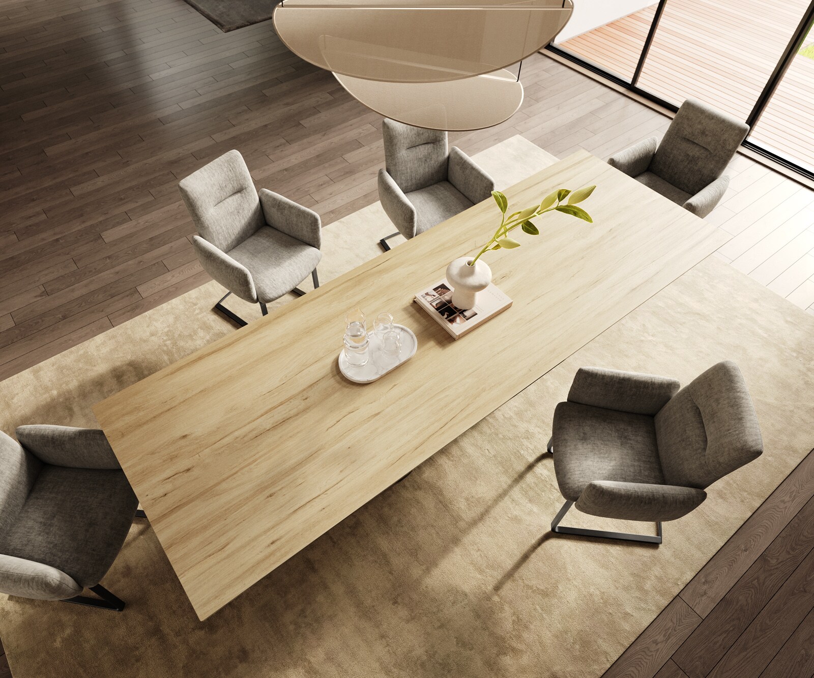 Eetkamertafel Edge 300x100 keramiek Laminam® Sabbia eiken kleur Pilier roestvrij staal grafiet 4
