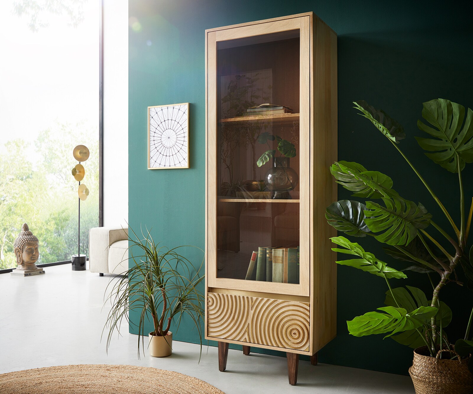 Vitrinekast Budaya 60x165 cm mango natuur 2 deuren met vierkante pooten