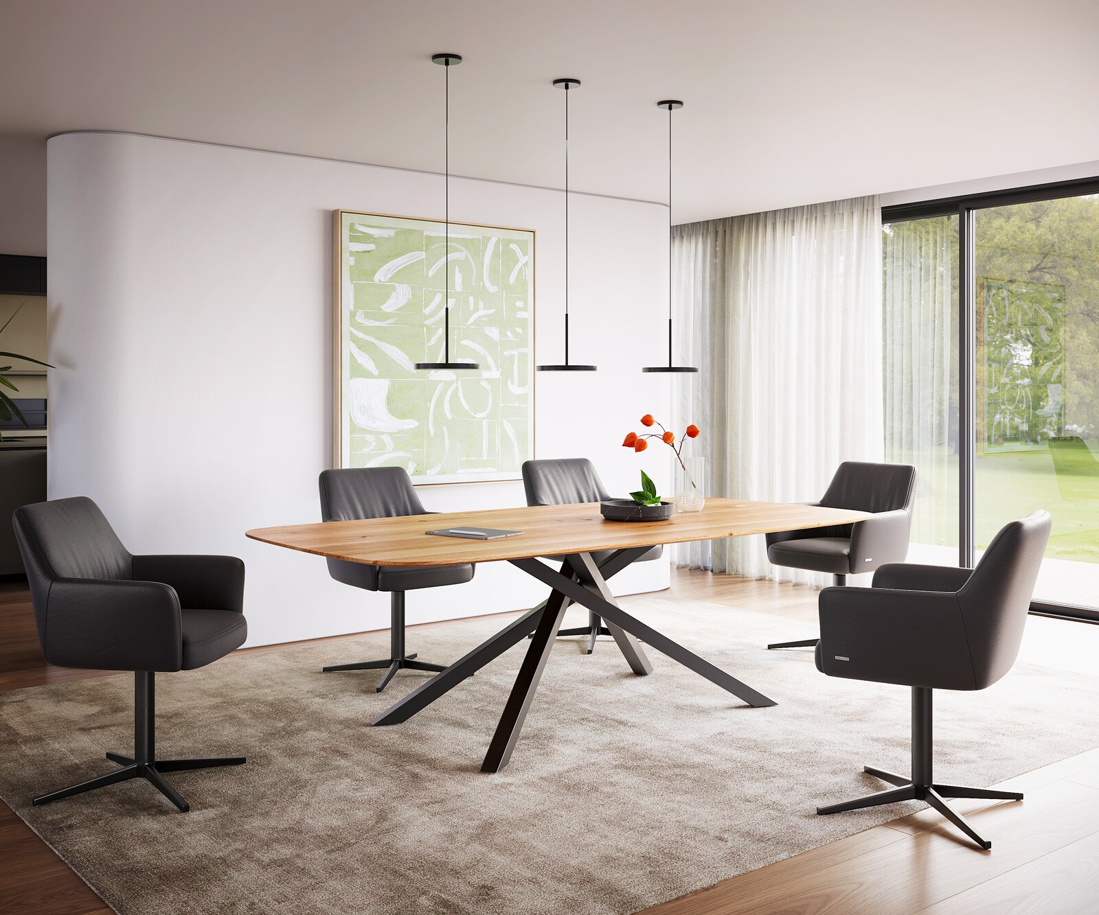 Eettafel Edge Boot 240x120x2,5-3 eiken natuur kruisframe rechthoek zwart Zwitserse rand 4