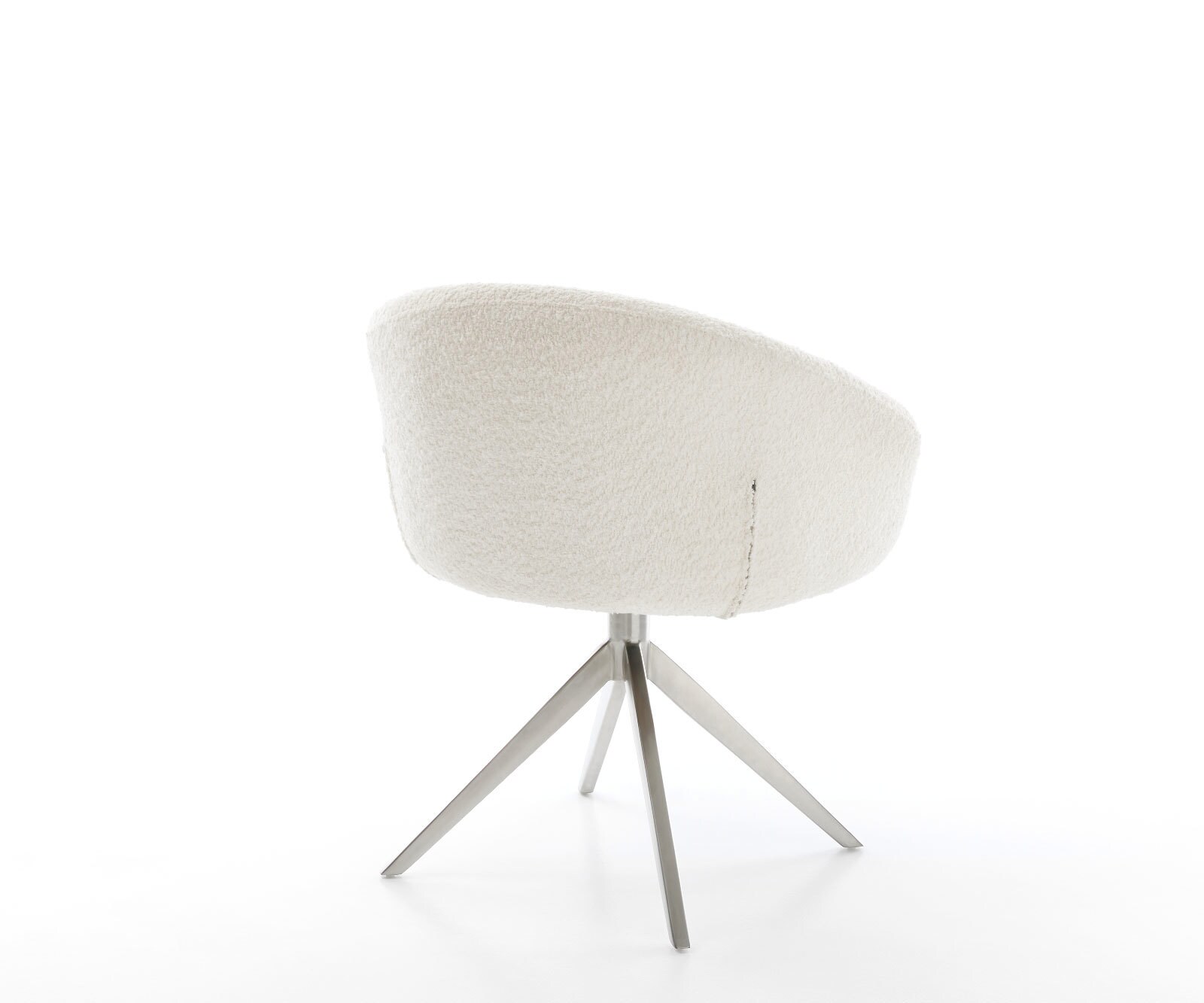 Draaistoel Vinka-Flex met armleuning bouclé wit kruisframe breed roestvrij staal 360° draaibaar rocker-functie pocketveer kern 4