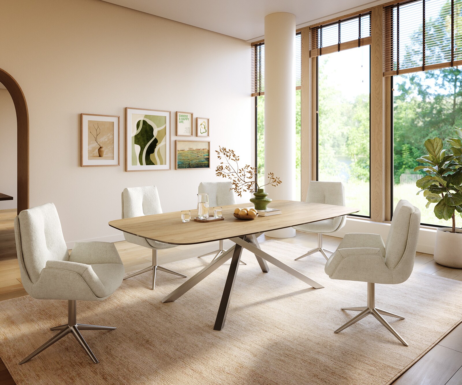 Eettafel Edge Boot 240x120 cm Keramiek Laminam® Sabbia Eichefarbig kruisonderstel Rechthoek Roestvrij staal 6