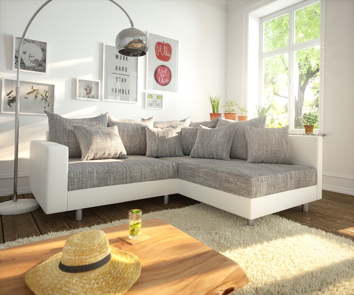 Hoekbank Clovis wit Lichtgrijs modulaire armleuning ottomane rechts