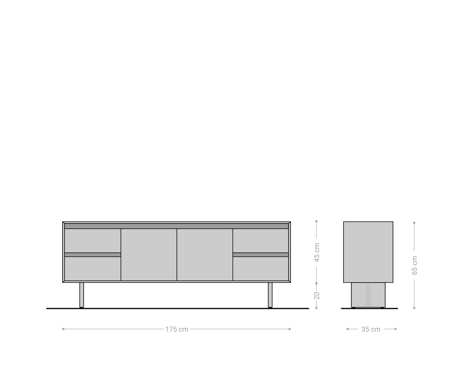TV-meubel Elandor acacia natuur 175 cm 2 deuren 4 lades houten pootjes 8