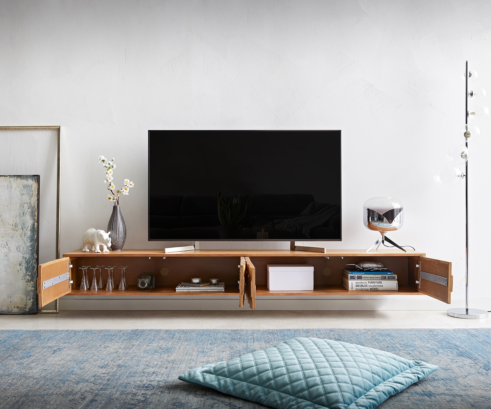 Tv-meubel Fevo 220 cm acacia natuur 4 deuren L-poot 4