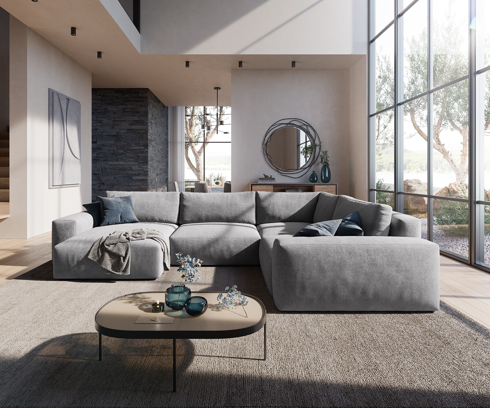 Woonkamerlandschap Lanzo XL microvezel grijs 360x260 cm variabele fauteuil 1