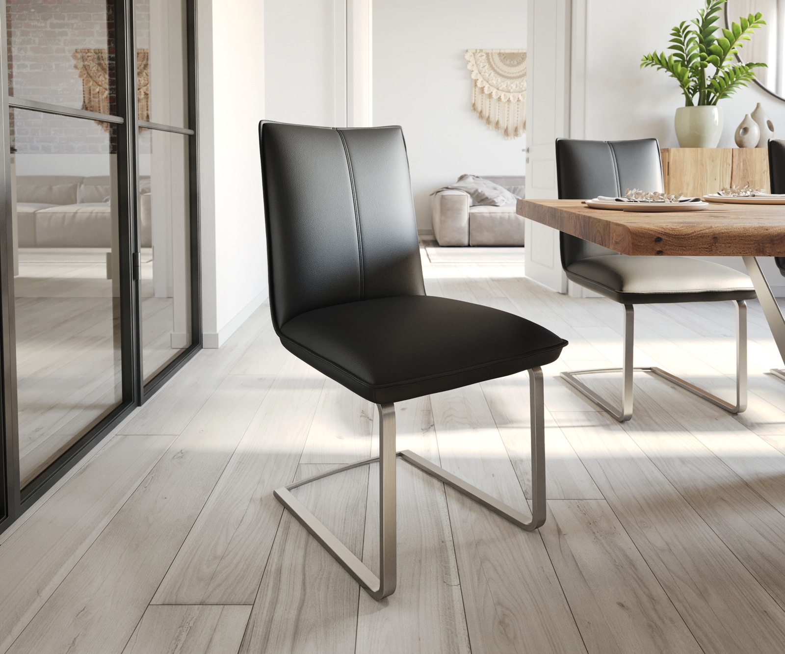 Sledemodel Lelio-Flex echt leer zwart sledemodel vlak roestvrij staal pocketveer kern Sledemodel Lelio-Flex echt leer zwart sledemodel vlak roestvrij staal pocketveer kern