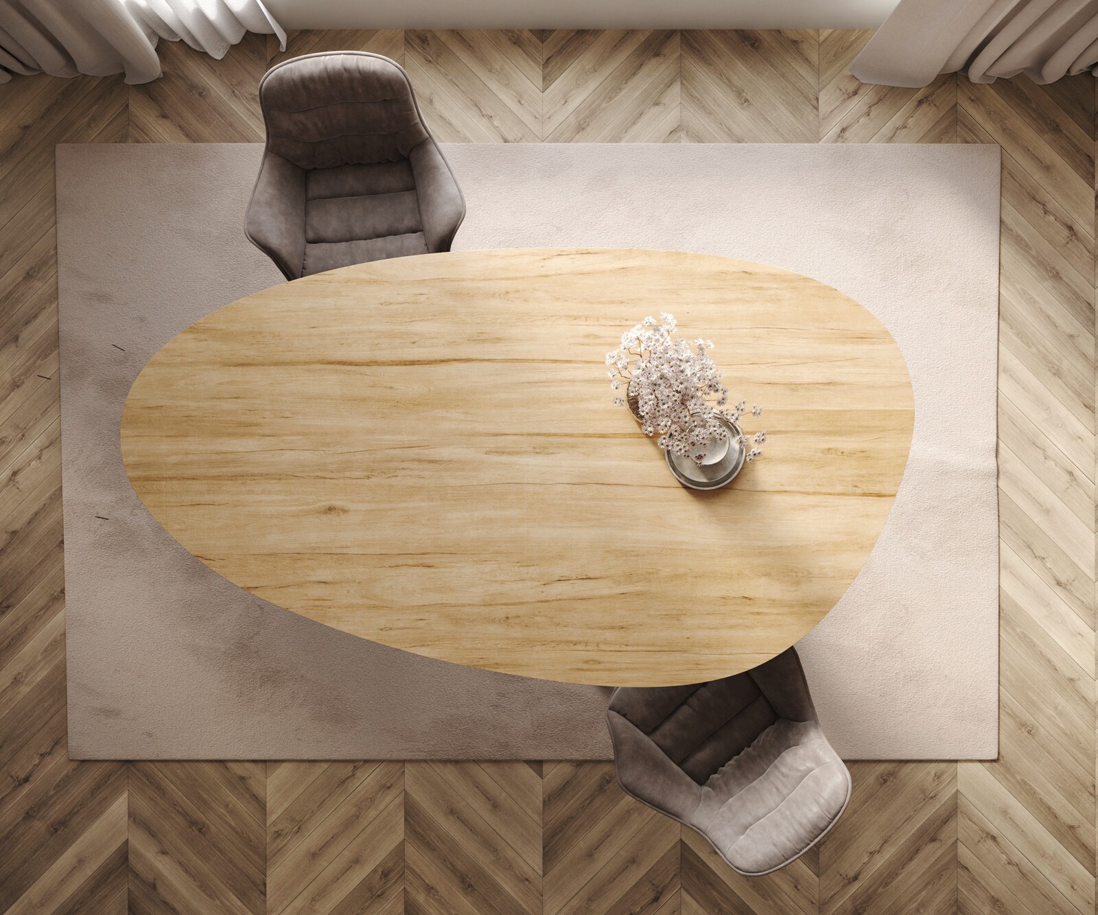 Eetkamertafel Edge ovaal 220x120 keramiek Laminam® Sabbia eiken kleur Zenthara hoekig metaal zwart 5