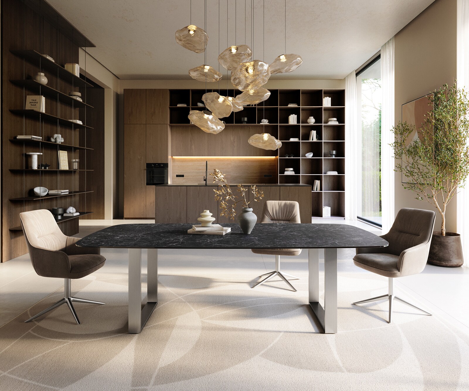 Eettafel Edge Boot 240x120 cm Keramiek Laminam® Nero Greco Anthrazit Roestvrij staal Schmal 1