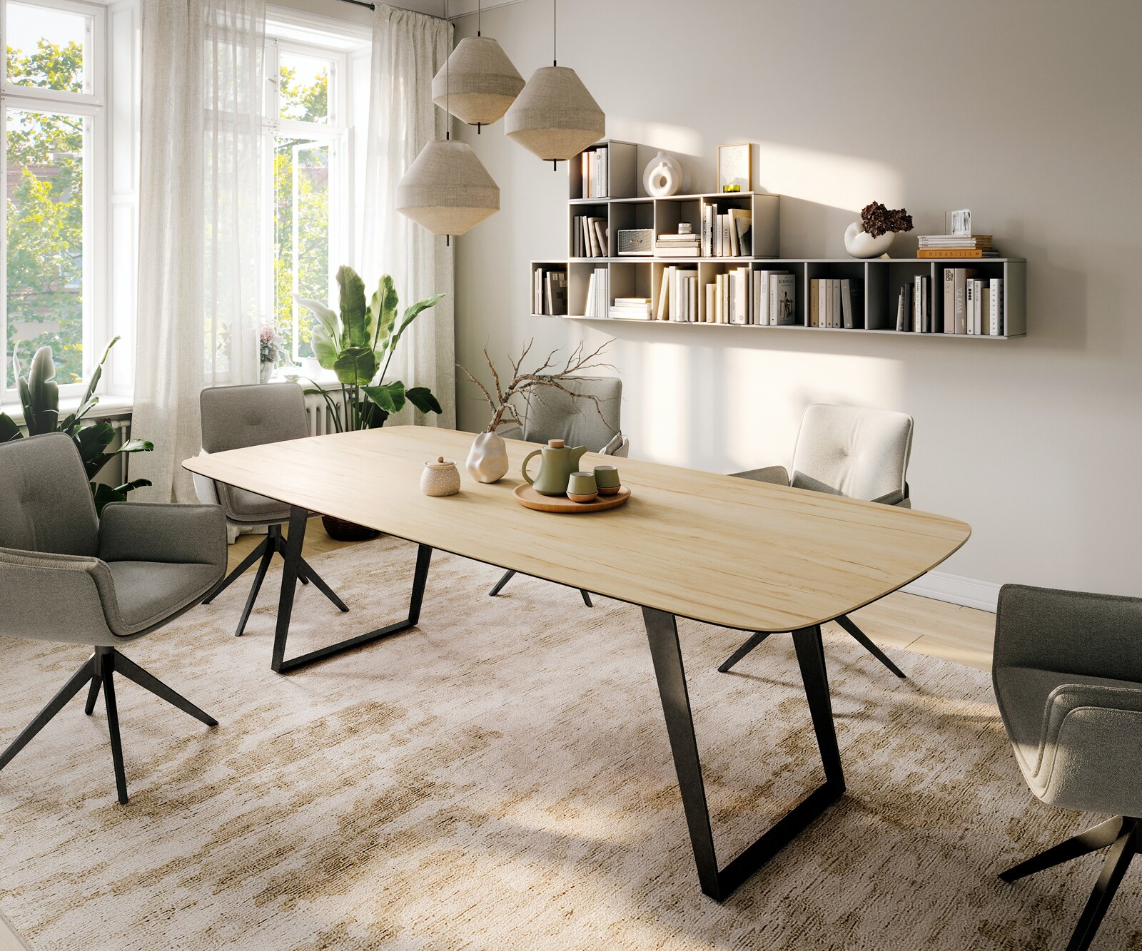 Eettafel Edge Boot 260x120 cm Keramiek Laminam® Sabbia Eichefarbig Metaal Schräg Zwart 1