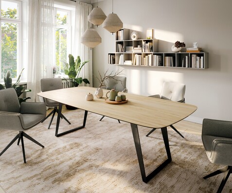 Eettafel Edge Boot 260x120 cm Keramiek Laminam® Sabbia Eichefarbig Metaal Schräg Zwart