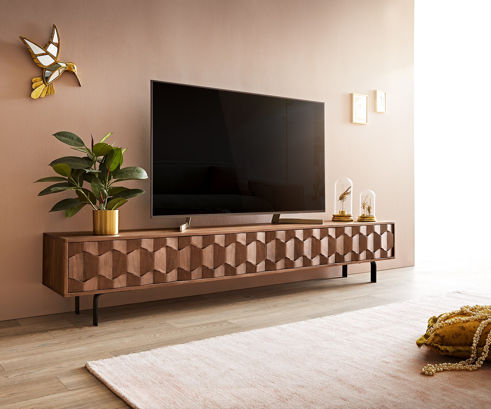 Tv-meubel Fevo 220 cm acacia bruin 4 deuren 