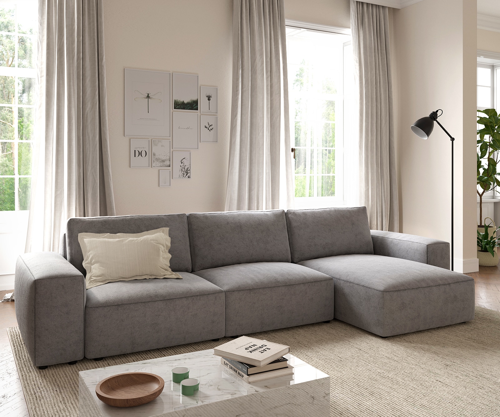 Hoekbank Lanzo L 360x160 cm microvezel Grijs Recamiere variabel 1