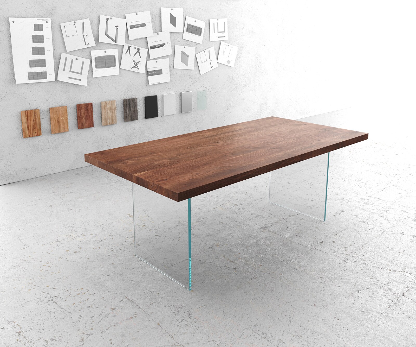Eettafel Edge 200x100 XL acacia bruin verre