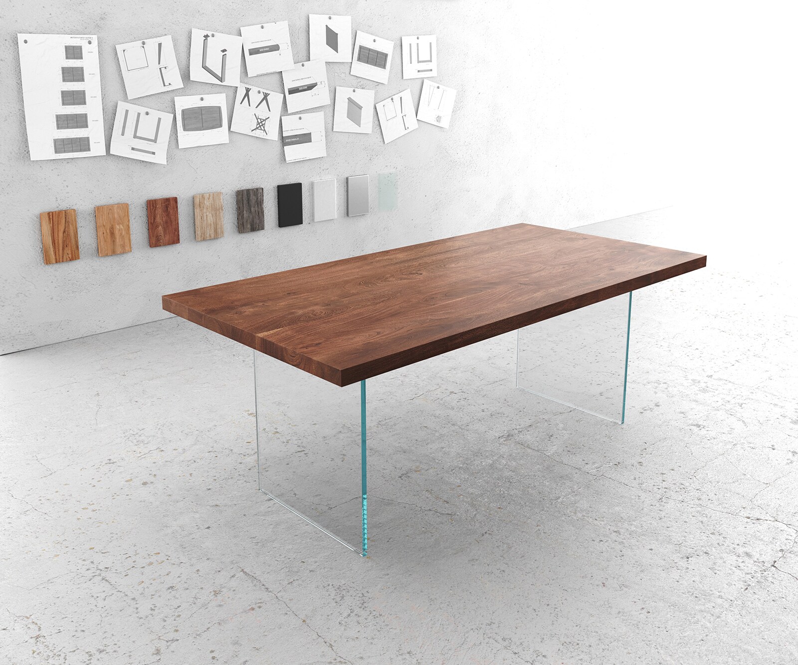 DELIFE Eettafel Edge 200x100 XL acacia bruin verre