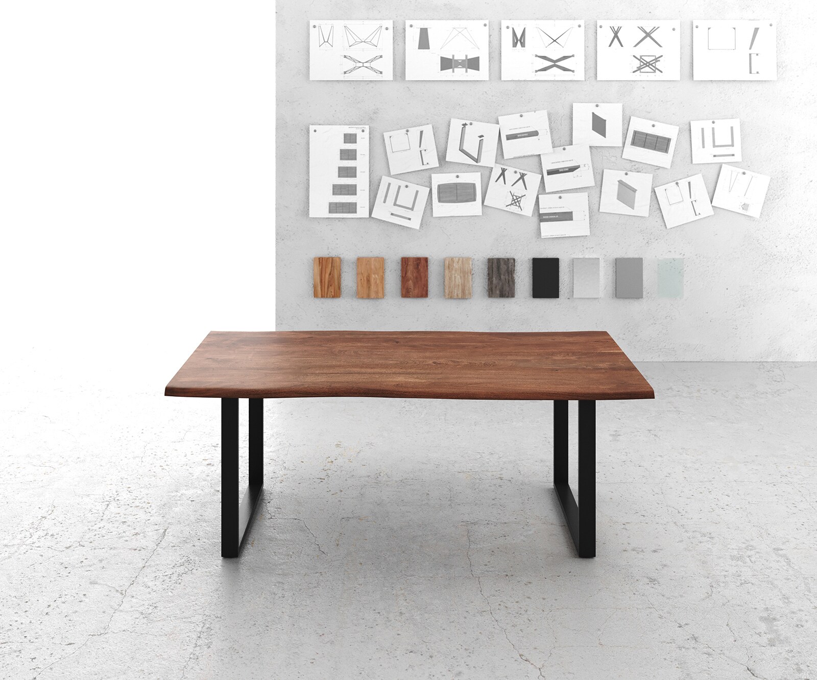 Eettafel Edge 200x100 acacia bruin metaal zwart Live-Edge 1