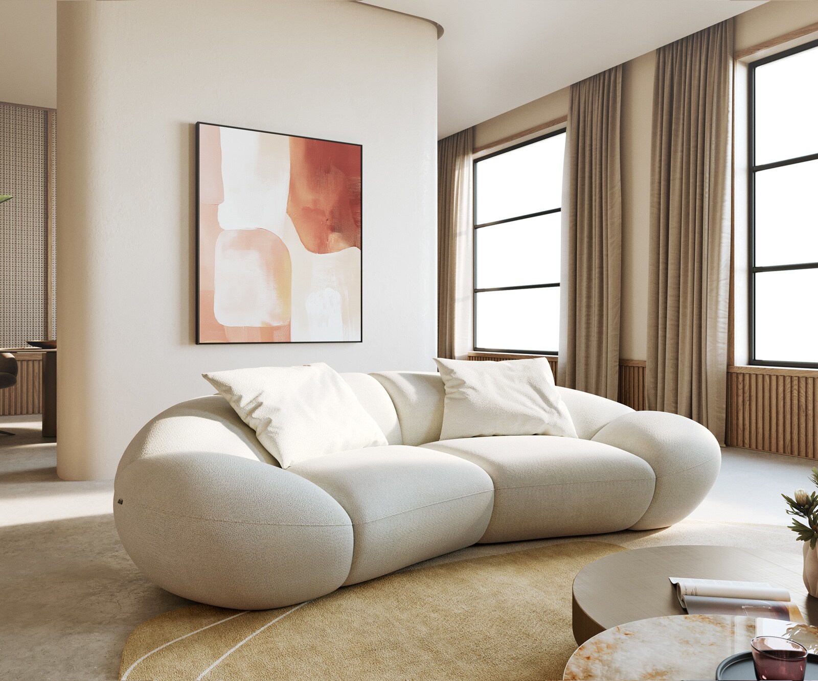2-zits Lunna Bouclé soft beige 280x170 cm 2 kussens 2