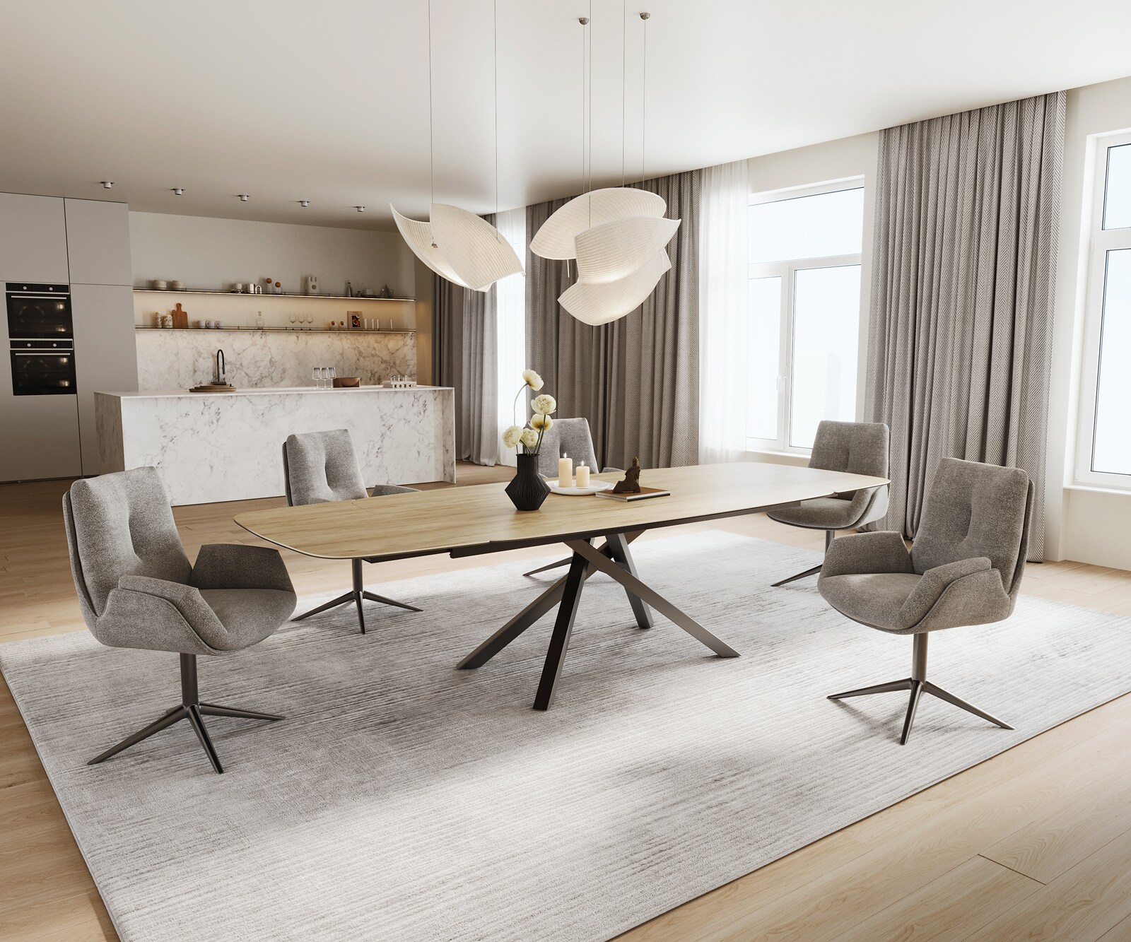Eettafel Edge Boot 200-300x120 cm Keramiek Laminam® Sabbia Eichefarbig kruisonderstel Rechthoek Roestvrij staal Grafiet uitschuifbaar 7