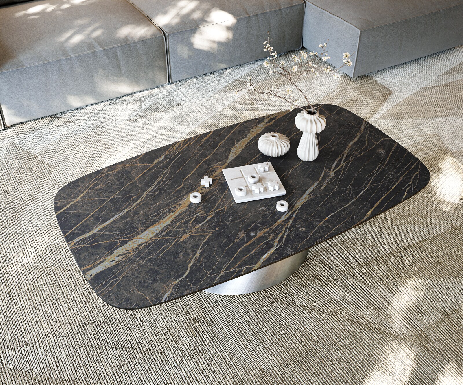 Salontafel Edge Boot 140x80 cm keramiek Laminam® Noir Desir bruin Conis metallic zilver 6