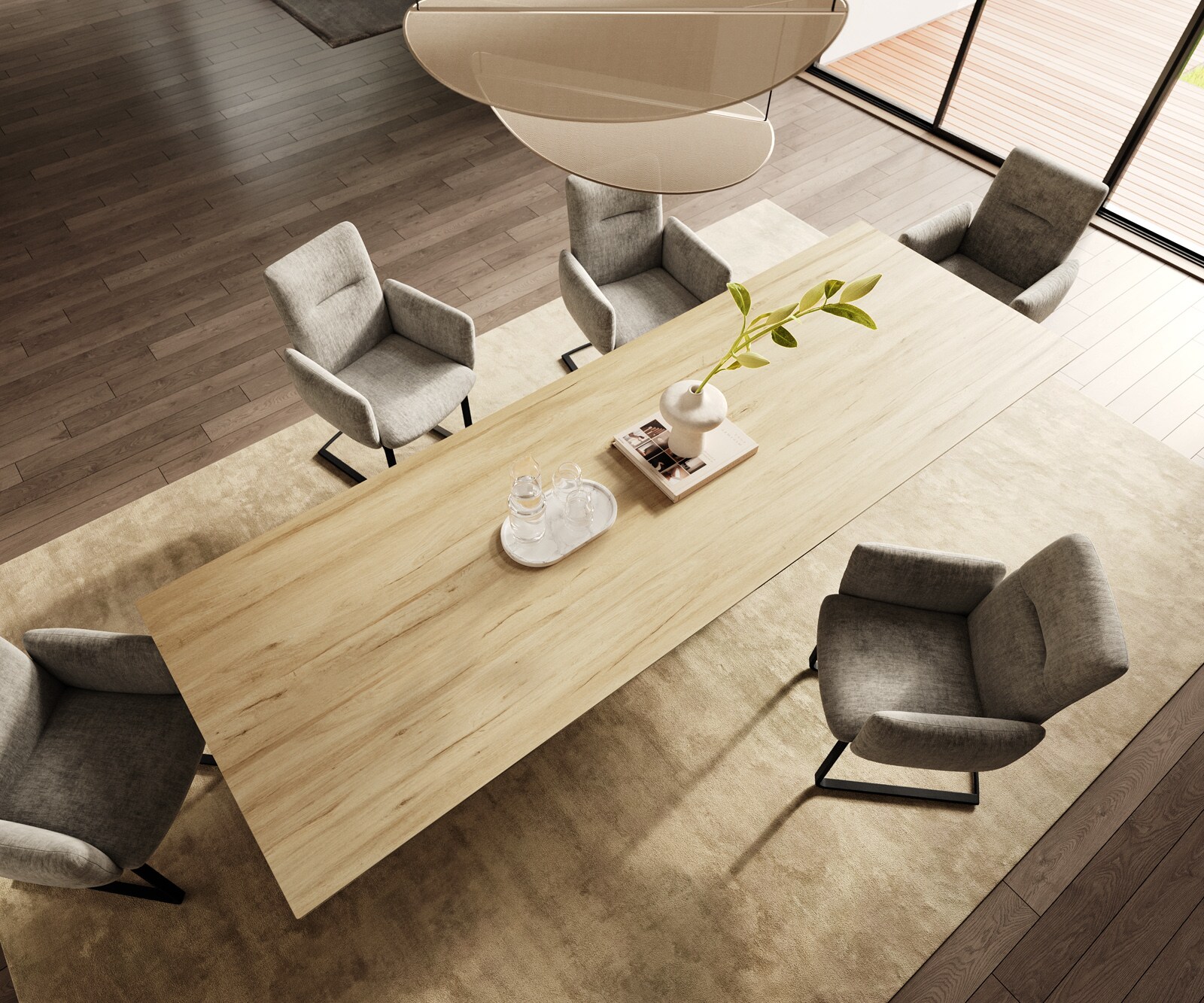 Eetkamertafel Edge 300x100 keramiek Laminam® Sabbia eiken kleur Estelar rond  metaal zwart 3