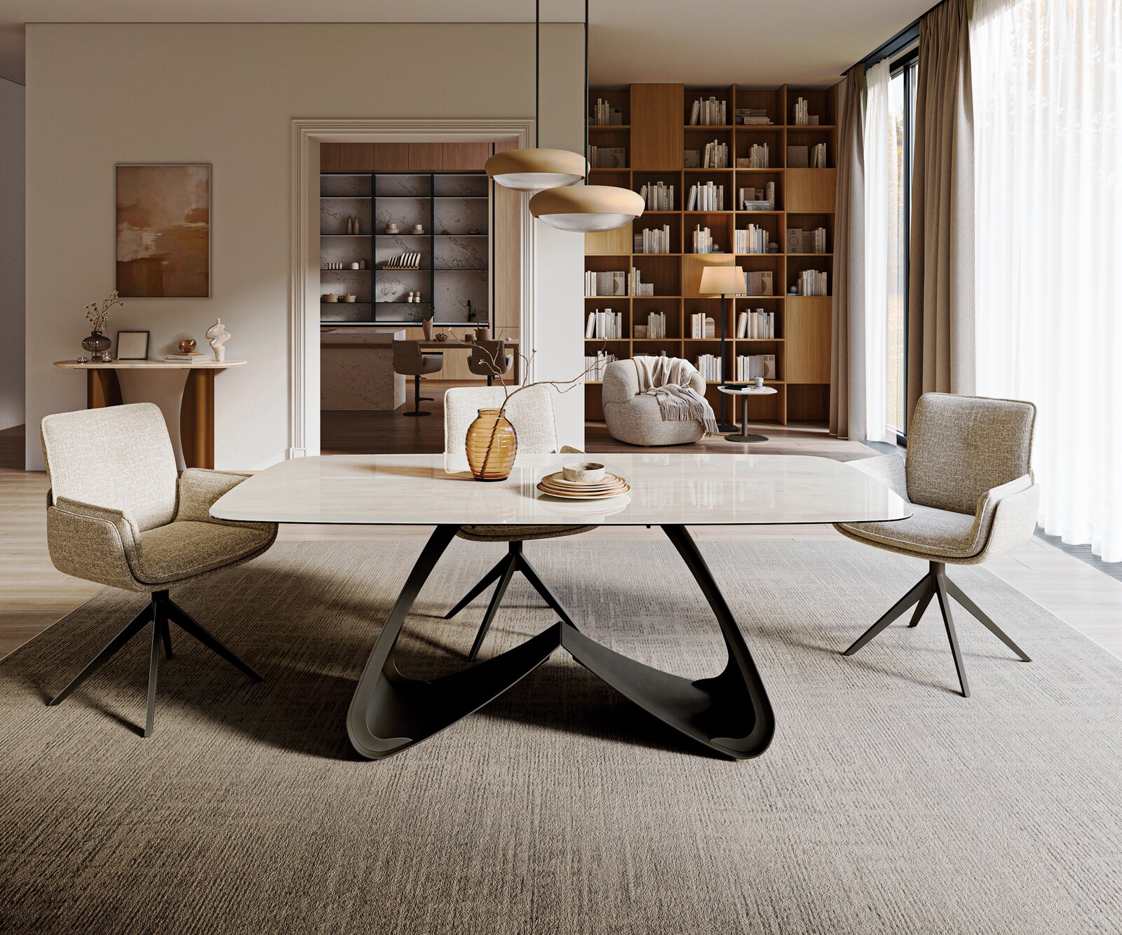 Eettafel Edge boot 200x100 cm keramiek Onyx Champagne W-onderstel metaal zwart 2