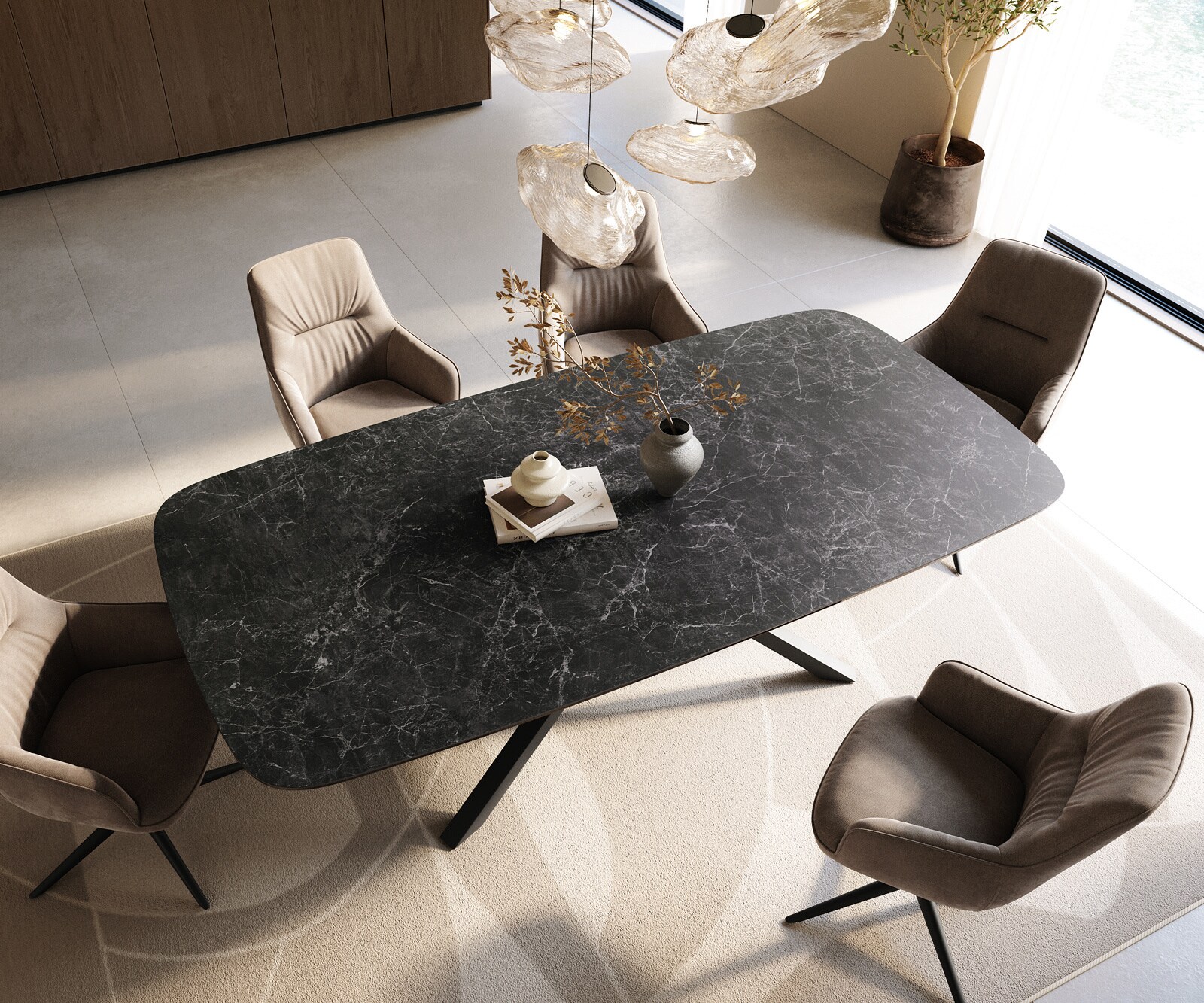 Eettafel Edge Boot 240x120 cm Keramiek Laminam® Nero Greco Anthrazit kruisonderstel Rechthoek Zwart 3