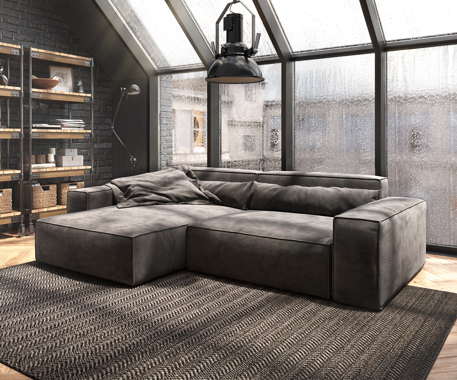 Hoekbank Sirpio XL 270x170 cm microvezel kaki bruin recamiere variabele
