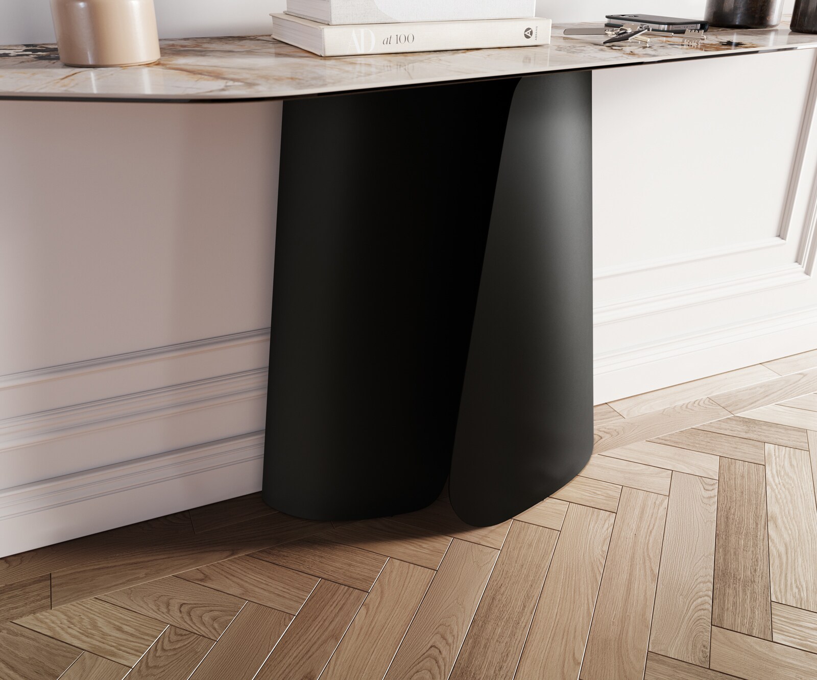 Consoletafel Edge Polygonaal 180x50 cm Keramiek Patagonia Poliert Livos Metaal Zwart 5