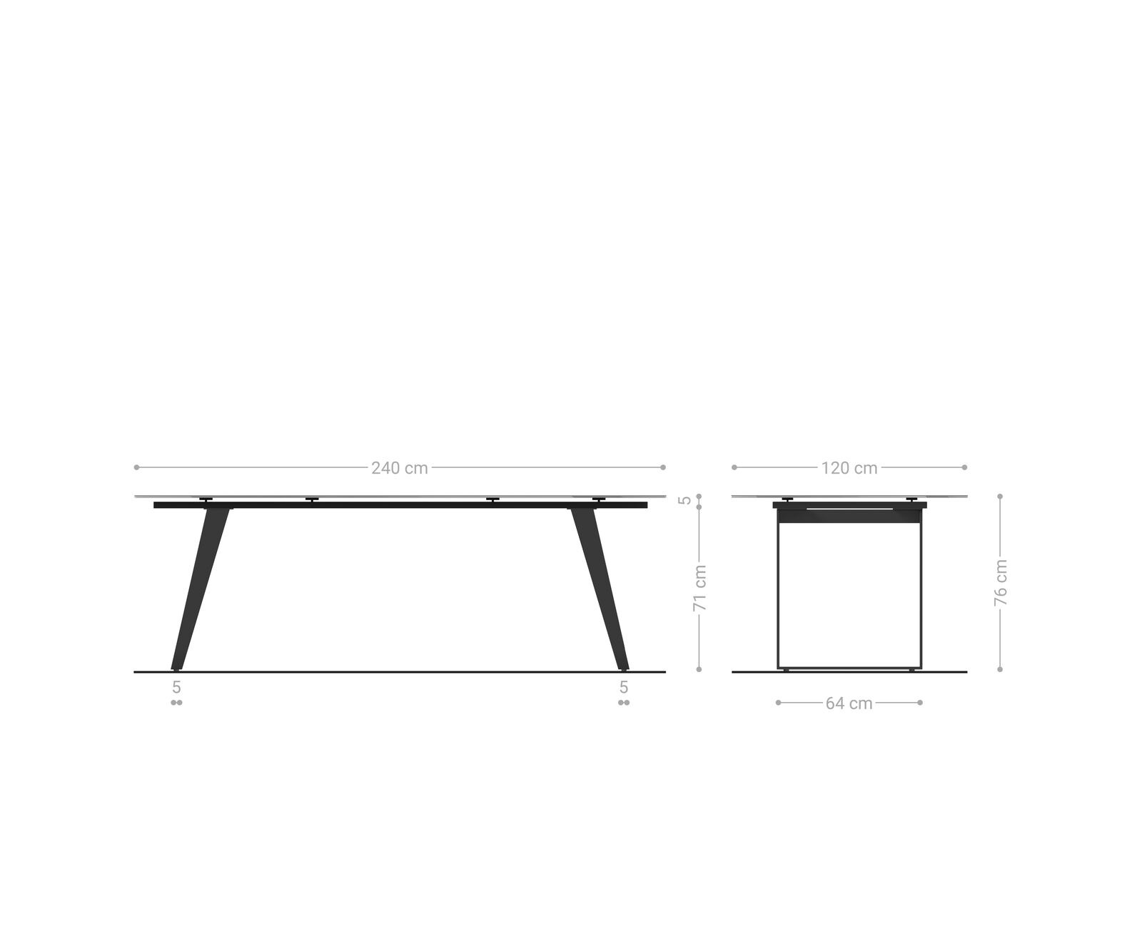 Eetkamertafel Edge Boot 240x120 cm Reliefglas Parelmoer 3D-Design Metaal Schuin Wit 6