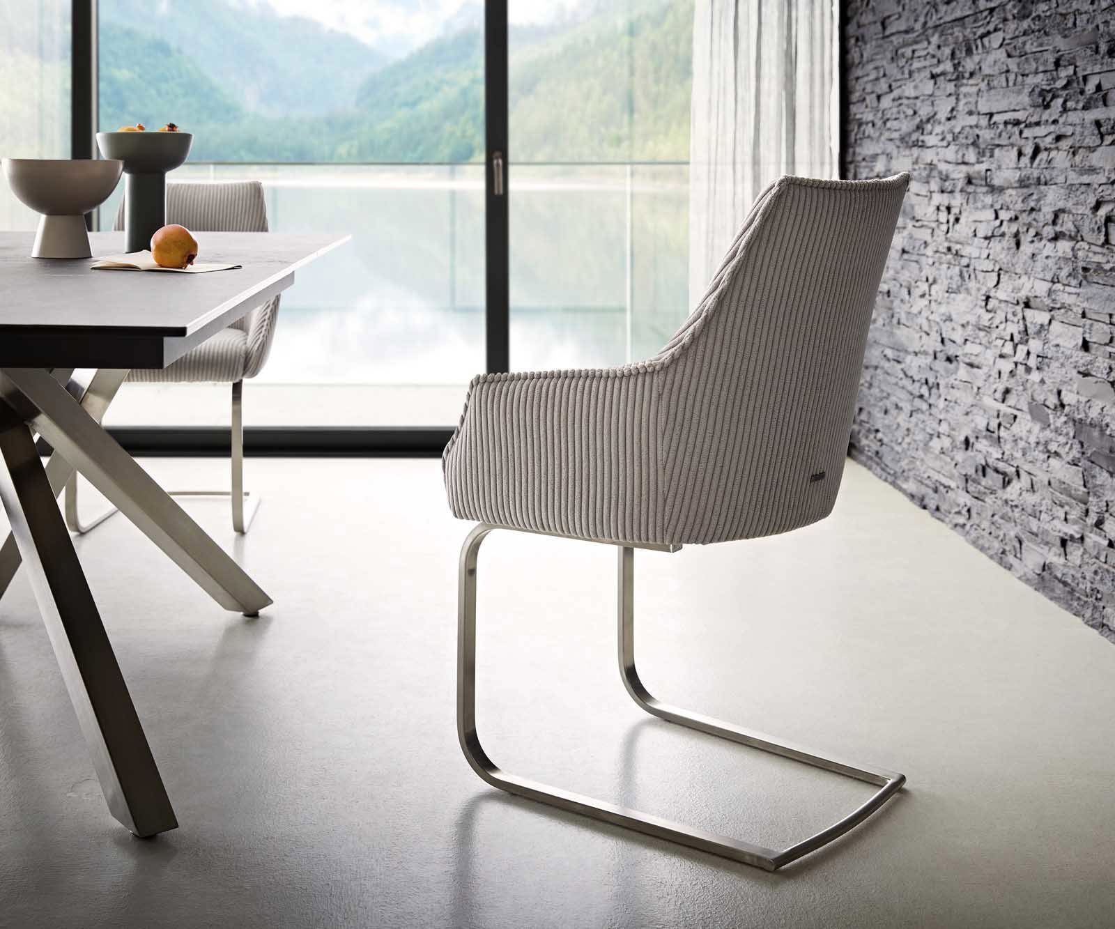 Sledemodel Alja-Flex met armleuning koord zilver grijs sledemodel vlak roestvrij staal pocketveer kern 4 Sledemodel Alja-Flex met armleuning koord zilver grijs sledemodel vlak roestvrij staal pocketveer kern 4