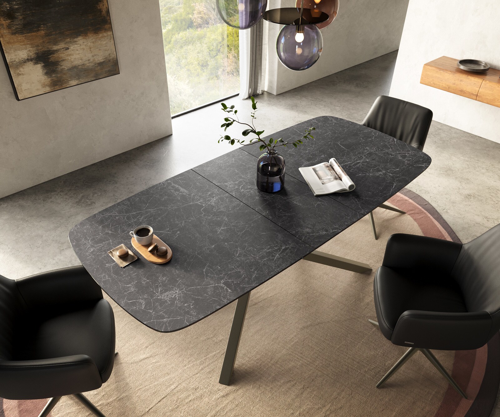 Eettafel Edge Boot 180-220x100 cm Keramiek Laminam® Nero Greco Anthrazit kruisonderstel Rechthoek Effectafwerking Titan uitschuifbaar 4