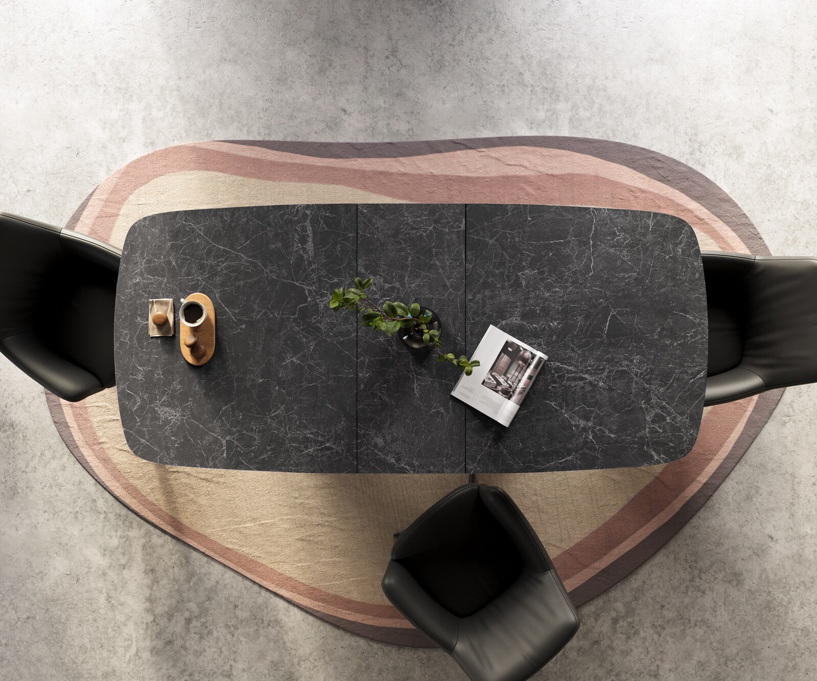Eettafel Edge Boot 180-220x100 cm Keramiek Laminam® Nero Greco Anthrazit V-onderstel Flachstahl Zwart uitschuifbaar 7