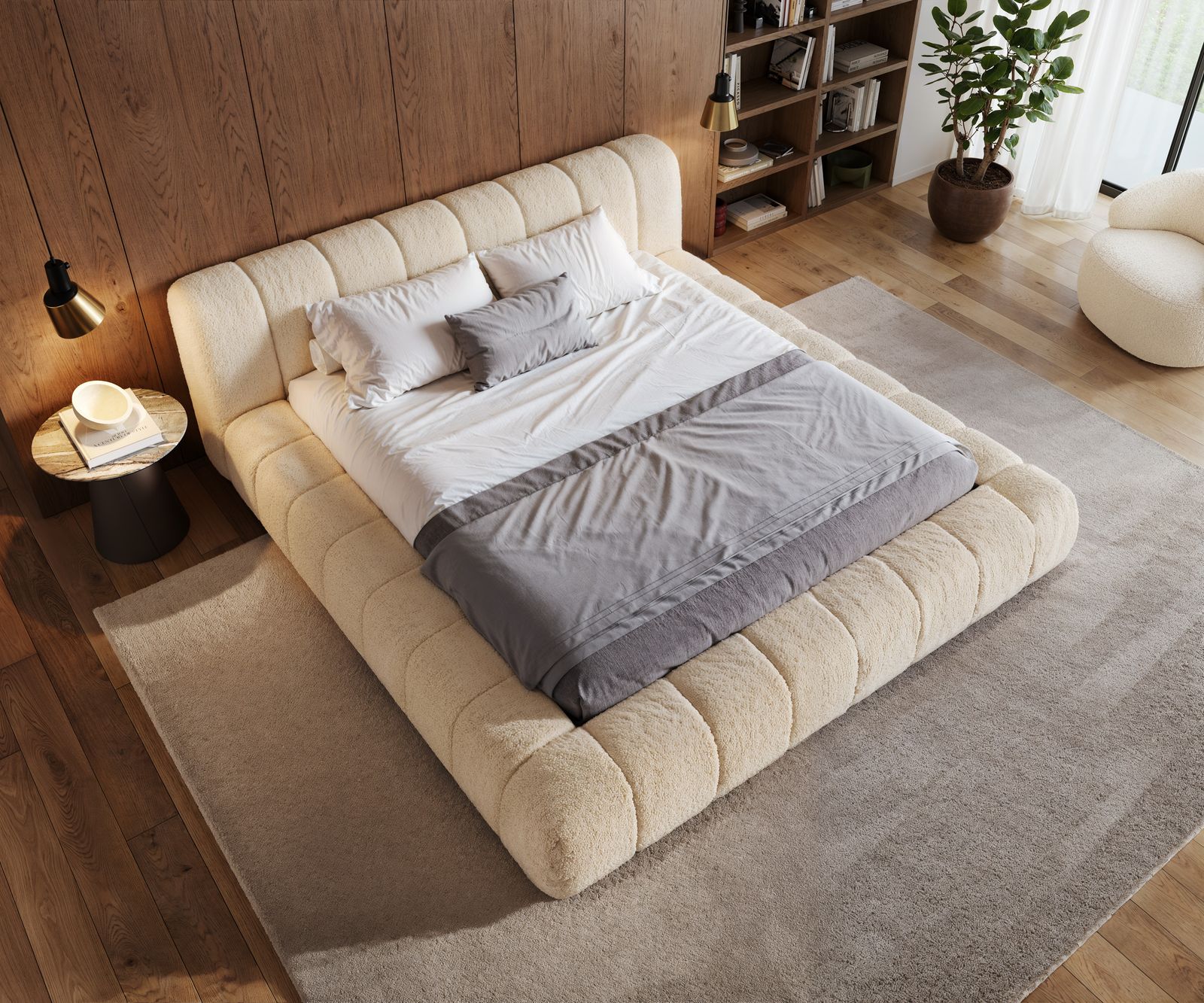 Gestoffeerd bedframe Cutio 180x200 cm Teddystof Beige 3