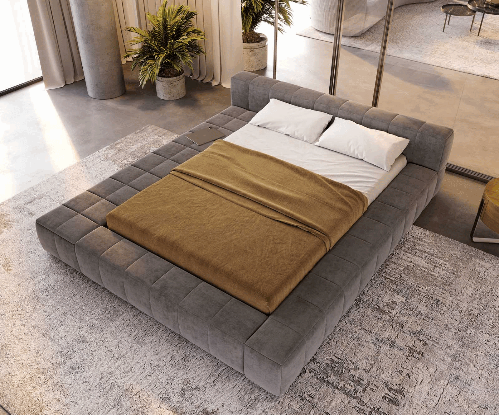 Espazio gestoffeerd bedframe 140x200 cm microvezel grijs met opbergruimte 3