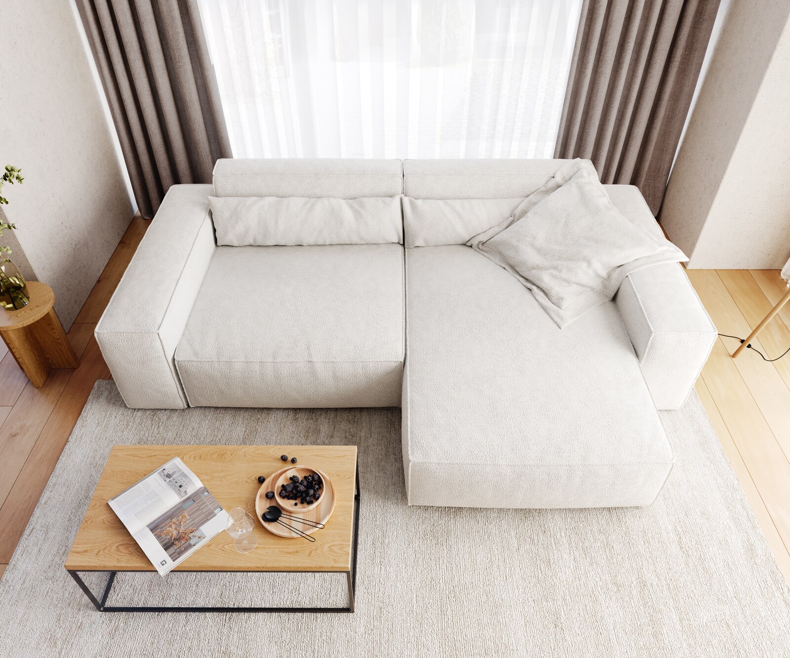 Hoekbank Sirpio XL 270x170 cm bouclee crème-wit recamiere variabele 5 Hoekbank Sirpio XL 270x170 cm bouclee crème-wit recamiere variabele 5