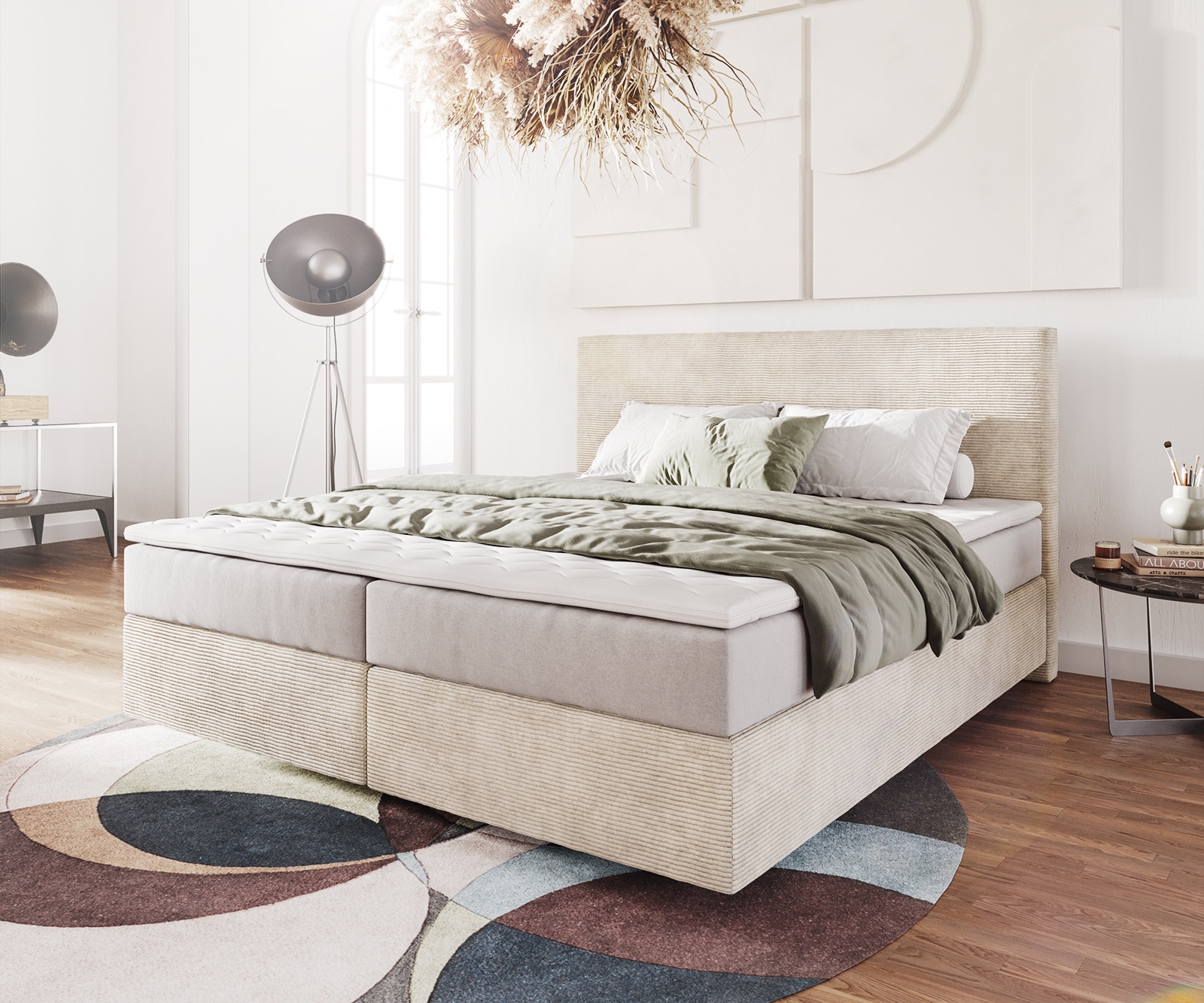 Boxspringbed Dream-Well 180x200 cm Cord Beige met Pocketveringmatras en Topper Visco